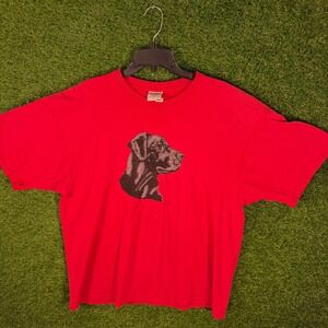 Vintage Pluma Heavyweight distressed Cotton Lab Dog‎ Graphic T Shirt Red XL Men